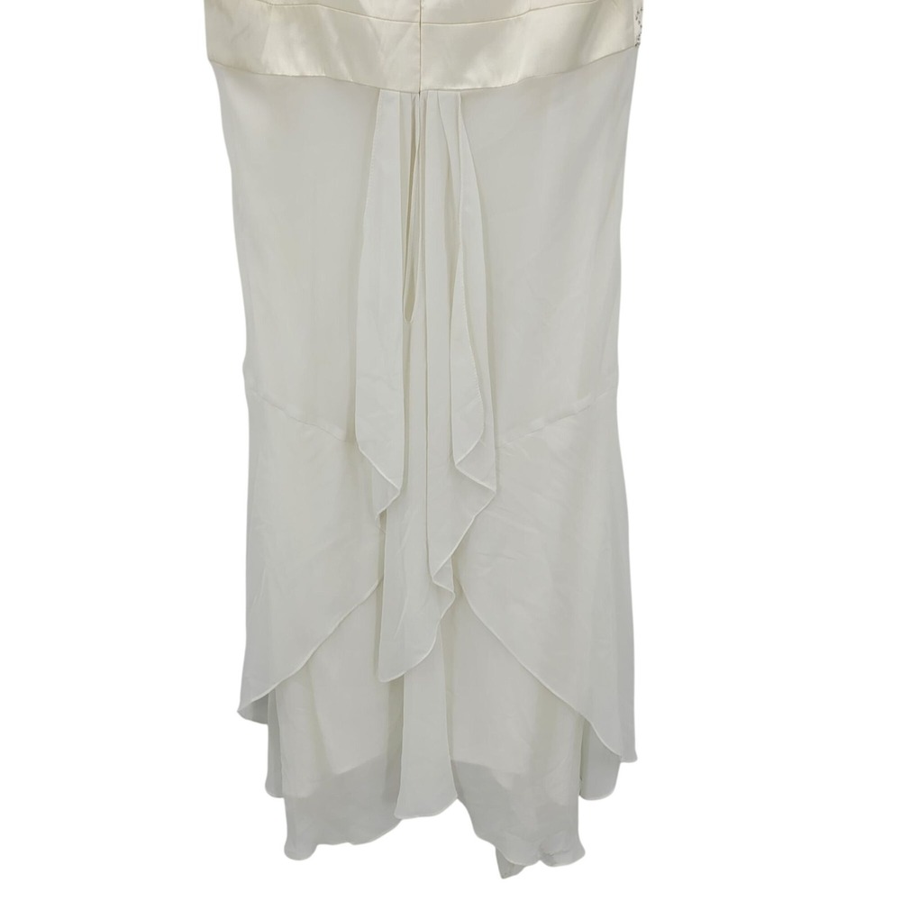 90s Ivory Satin Chiffon Tiered Lingerie Nightgown‎ Sz XL Rhinestone Tail Bridal - Picture 10 of 12